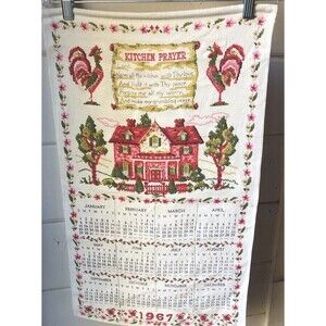 Vintage 1967 Calendar Tea Towel  Kitchen Prayer Kitchen Wall Hanging Nice!